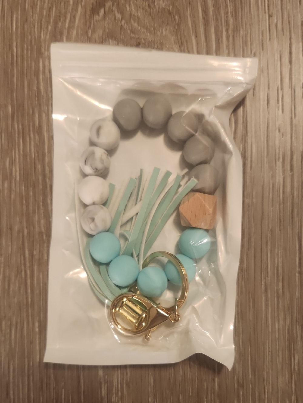 Turquoise & Gray Beaded Keychain Tassel
